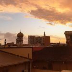 Sunset over the Juma Masjid mosque in Durban South Africa. A top 10 tourist attraction as featured on durbanvibe.co.za Durban tourist information and what's on in Durban website