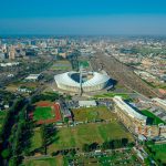 Aerial view of the Moses Mabhida Stadium in Durban South Africa as featured on the durbanvibe.co.za what's on in Durban and Durban attractions tourist information website